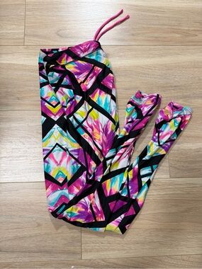 B. Swim Y2K "Looking Glass"  and Neon Rose Party Pant Swim Leggings - Small